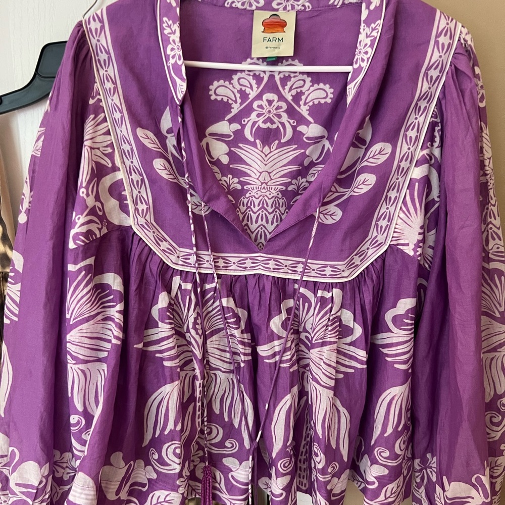 FARM Rio Purple and White Floral Blouse
